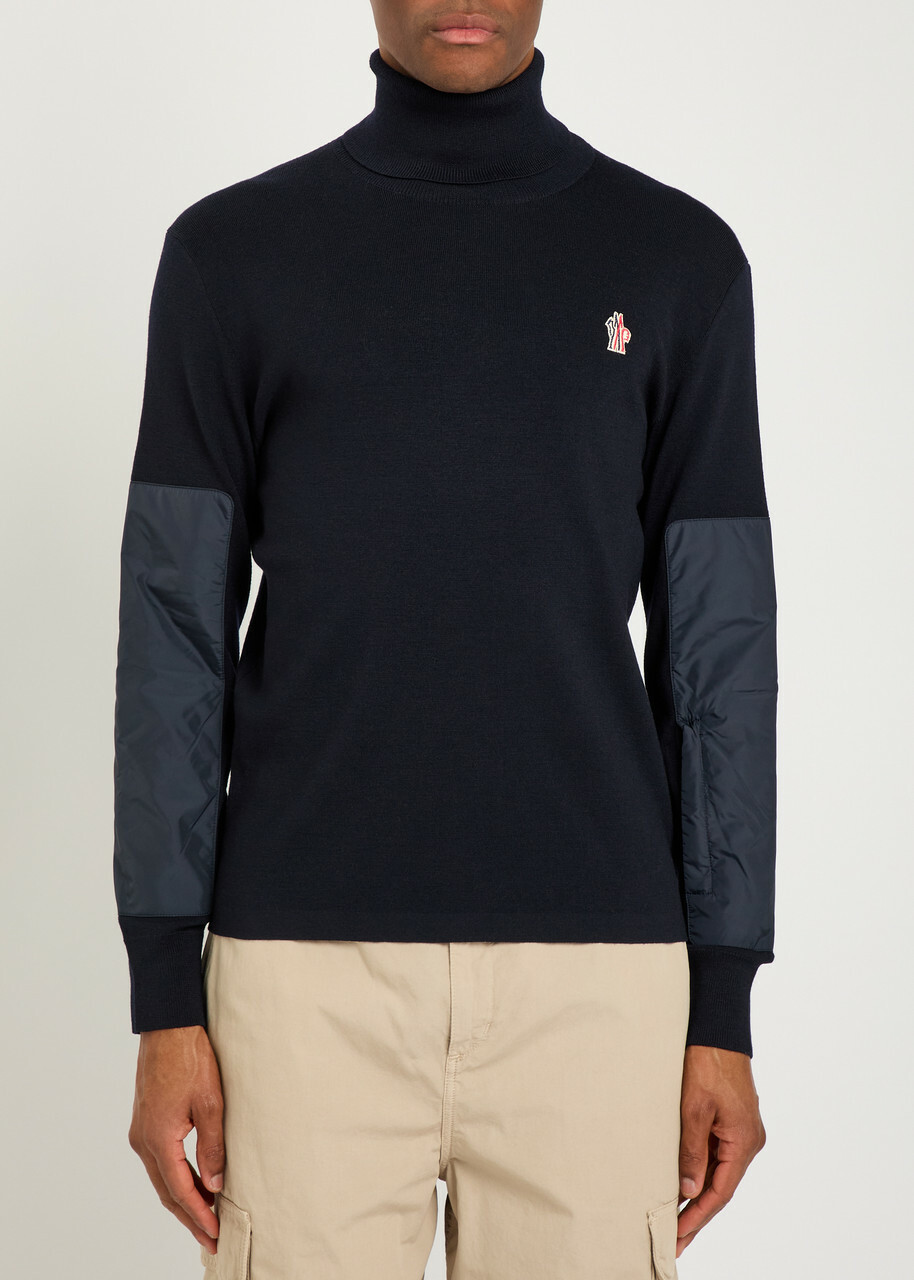 Moncler Grenoble Panelled Roll-neck Wool-blend Jumper Navy
