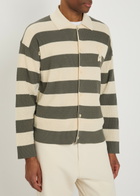Ami Paris Logo-appliquéd Striped Fine-knit Cotton Shirt White
