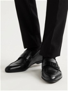 DUNHILL - Link Chain-Embellished Brushed-Leather Loafers - Black