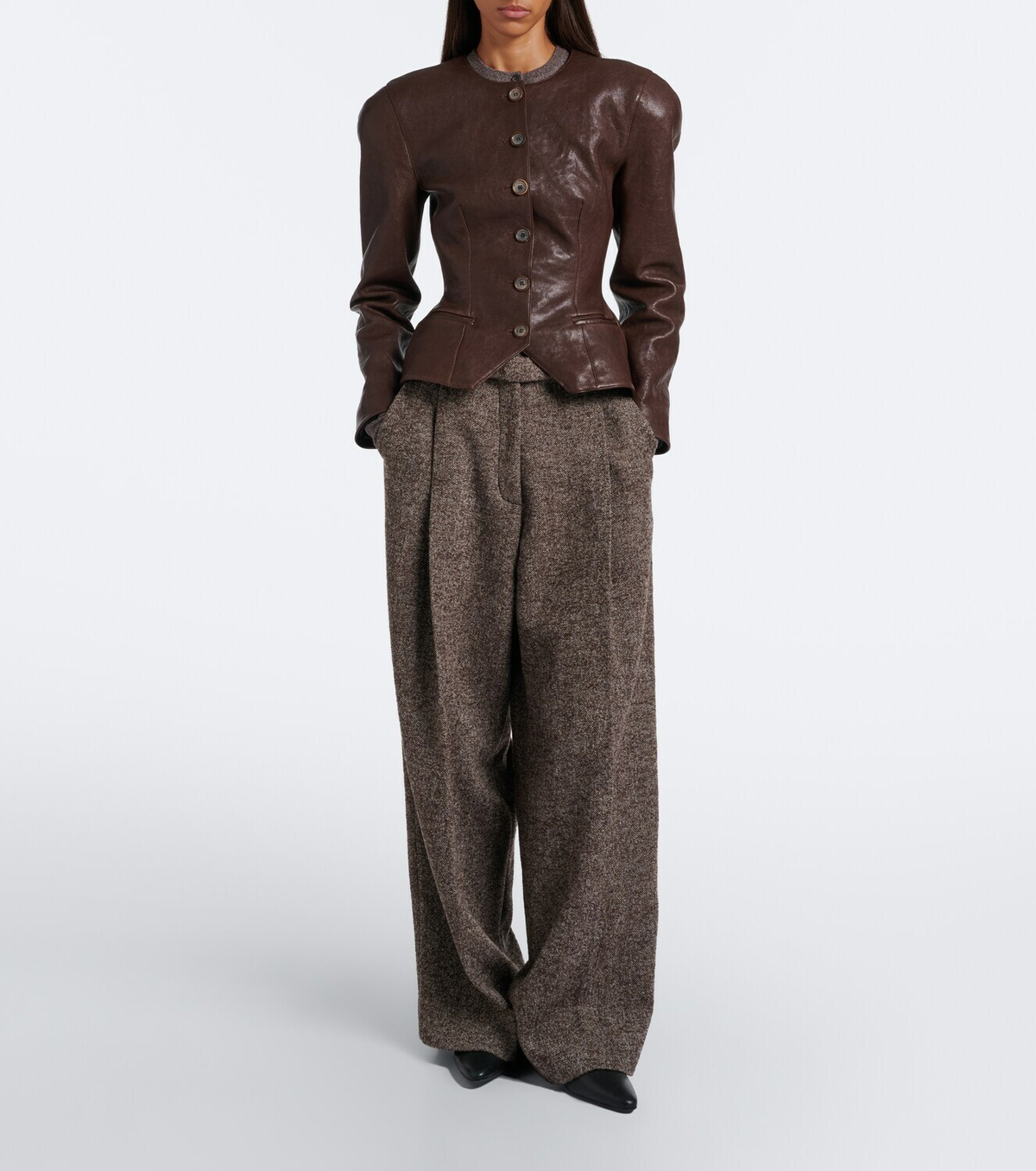 Magda Butrym Herringbone wool-blend wide-leg pants