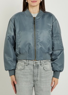Anine Bing Leon Padded Satin-twill Cropped Bomber Jacket Dark Grey