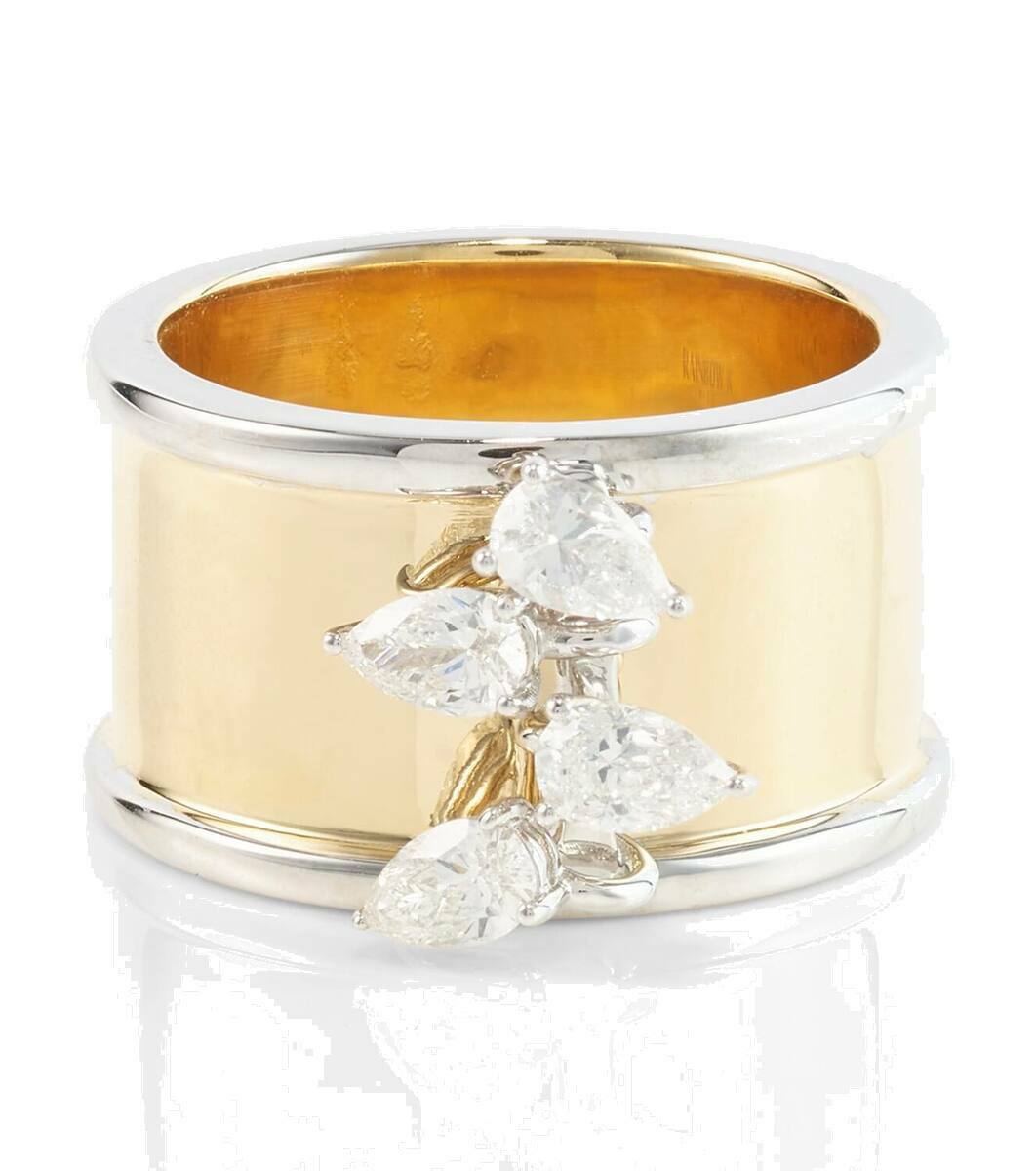 Rainbow K Handcuff 9kt gold and enamel ring with diamonds