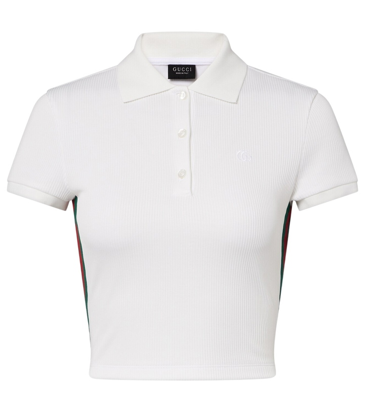 Photo: Gucci Web Stripe ribbed-knit cropped polo shirt