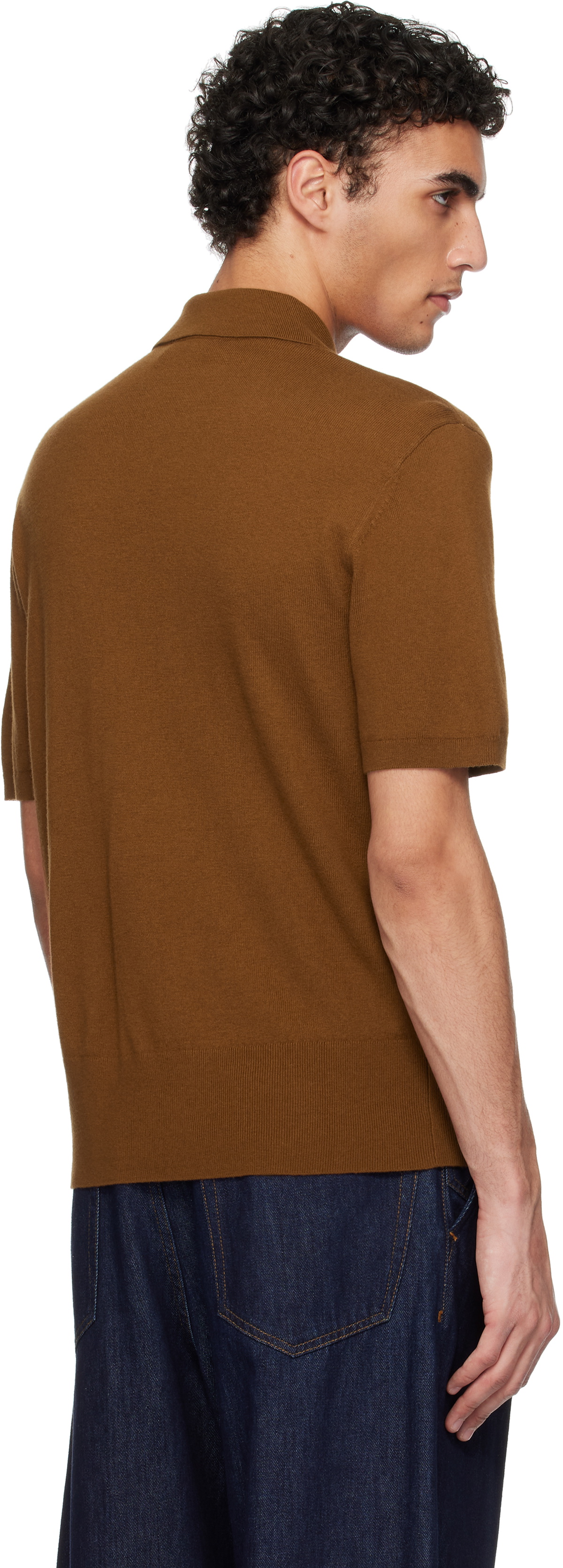 Tiger of Sweden Brown Araawen Merino Wool Knit Polo