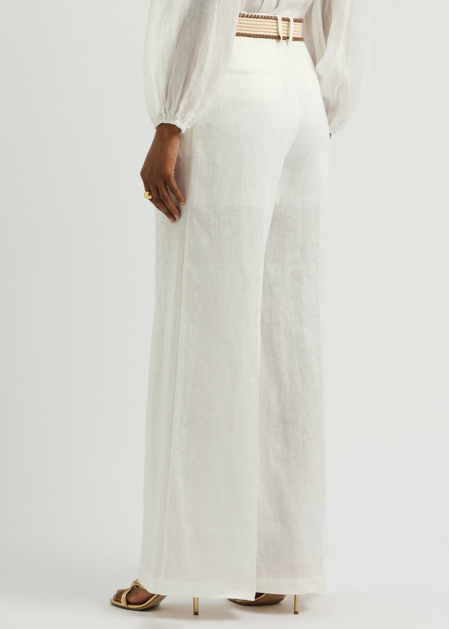 Zimmermann Golden Tuck Wide-leg Linen Trousers Ivory Zimmermann