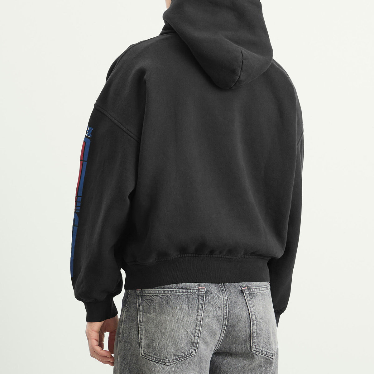 Rhude Men's Split Petrol Logo Hoodie in Vintage Black/Red/Blue