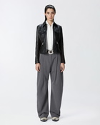 Pinko Short Leather And Technical Fabric Biker Jacket Limo Black