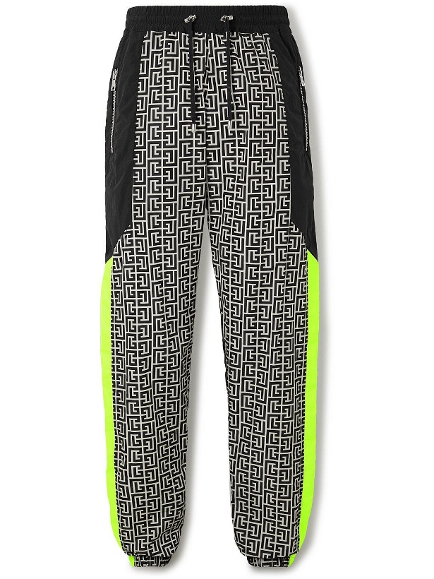Photo: Balmain - Rossignol Slim-Fit Tapered Panelled Logo-Print Nylon Track Pants - Gray