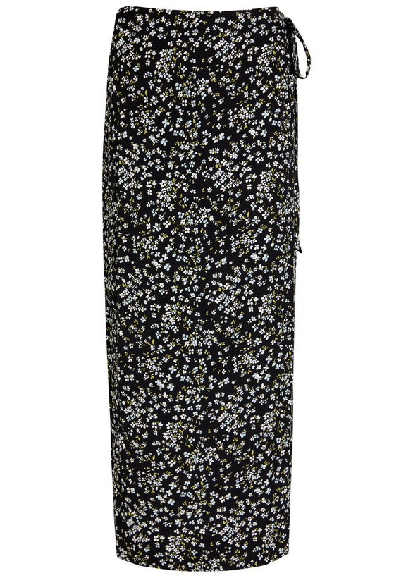 Photo: Reformation Opal Floral-print Crepe Midi Wrap Skirt Black