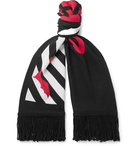 Off-White - Fringed Logo-Intarsia Knitted Scarf - Black