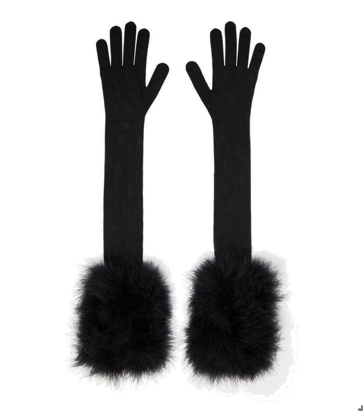 Photo: Saint Laurent Feather-trimmed semi-sheer gloves