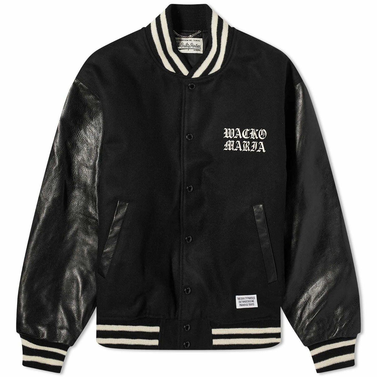 Photo: Wacko Maria Men's Leather Varsity Jacket in Black