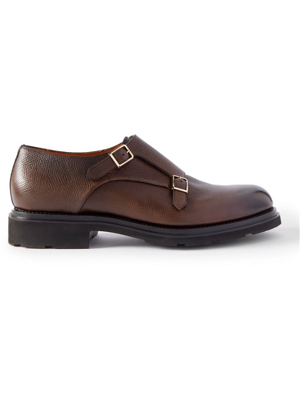 Photo: Santoni - Cross-Grain Leather Monk-Strap Shoes - Brown