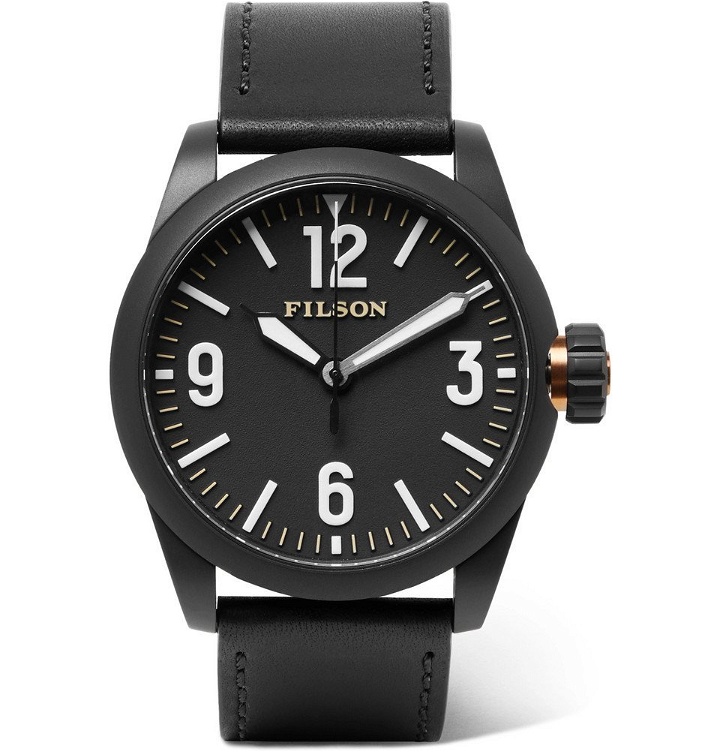 Photo: Filson - Field Stainless Steel and Leather Watch - Black