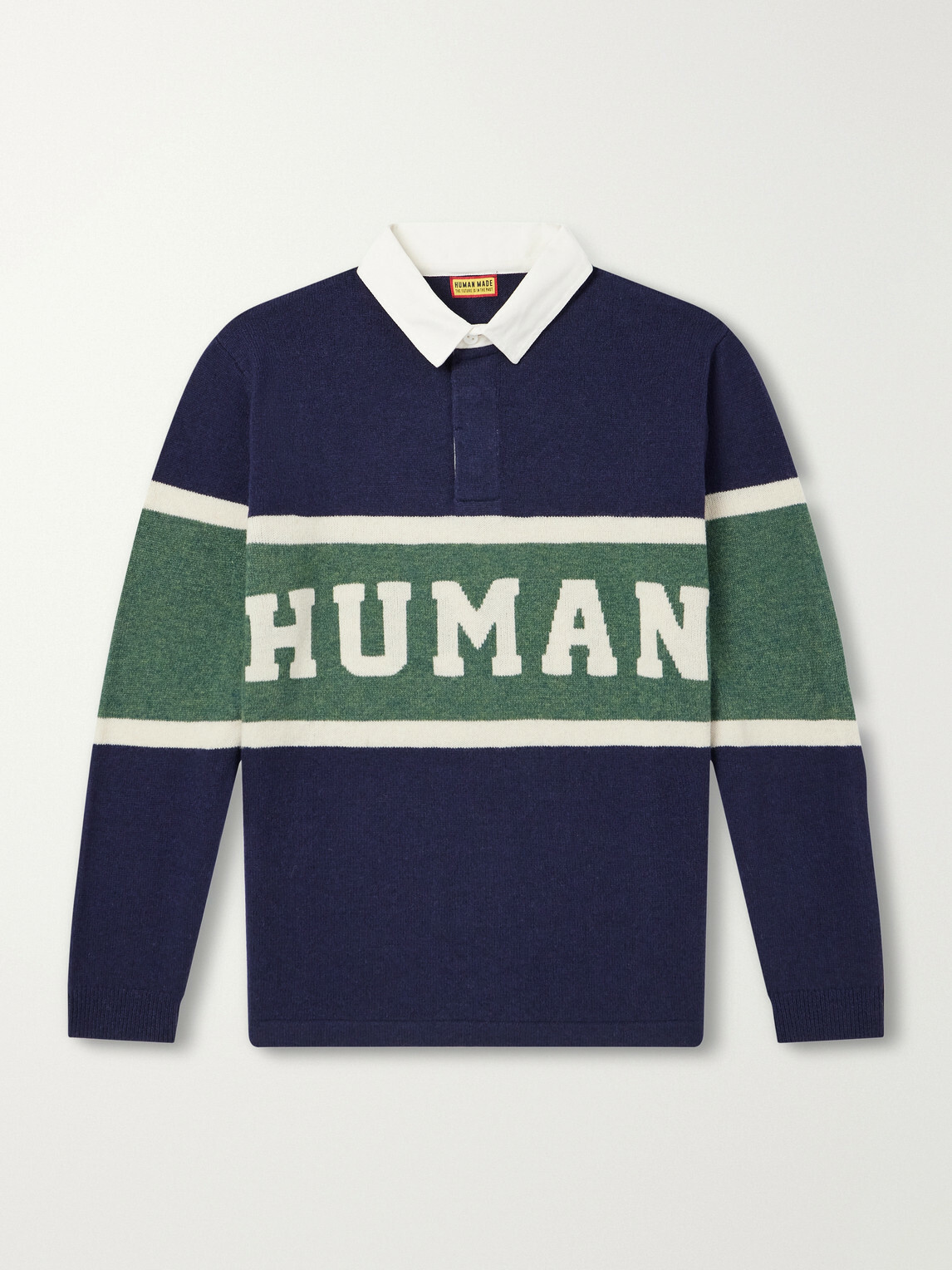 Human Made - Logo-Intarsia Wool-Blend Polo Sweater - Blue