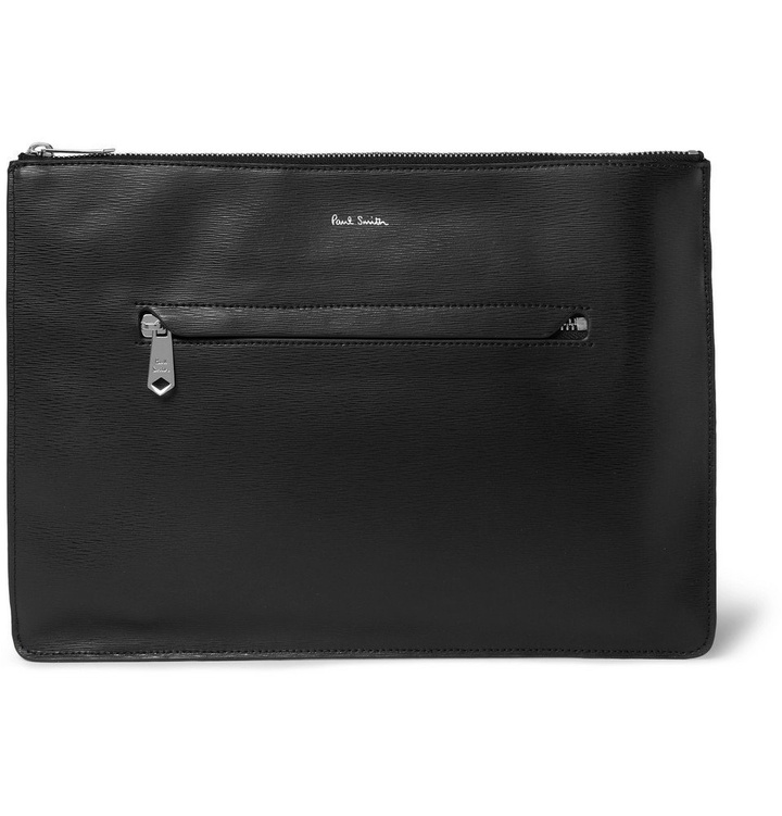 Photo: Paul Smith - Stripe-Trimmed Textured-Leather Pouch - Men - Black