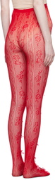 Nodress SSENSE Exclusive Red Bowknot Fishnet Tights