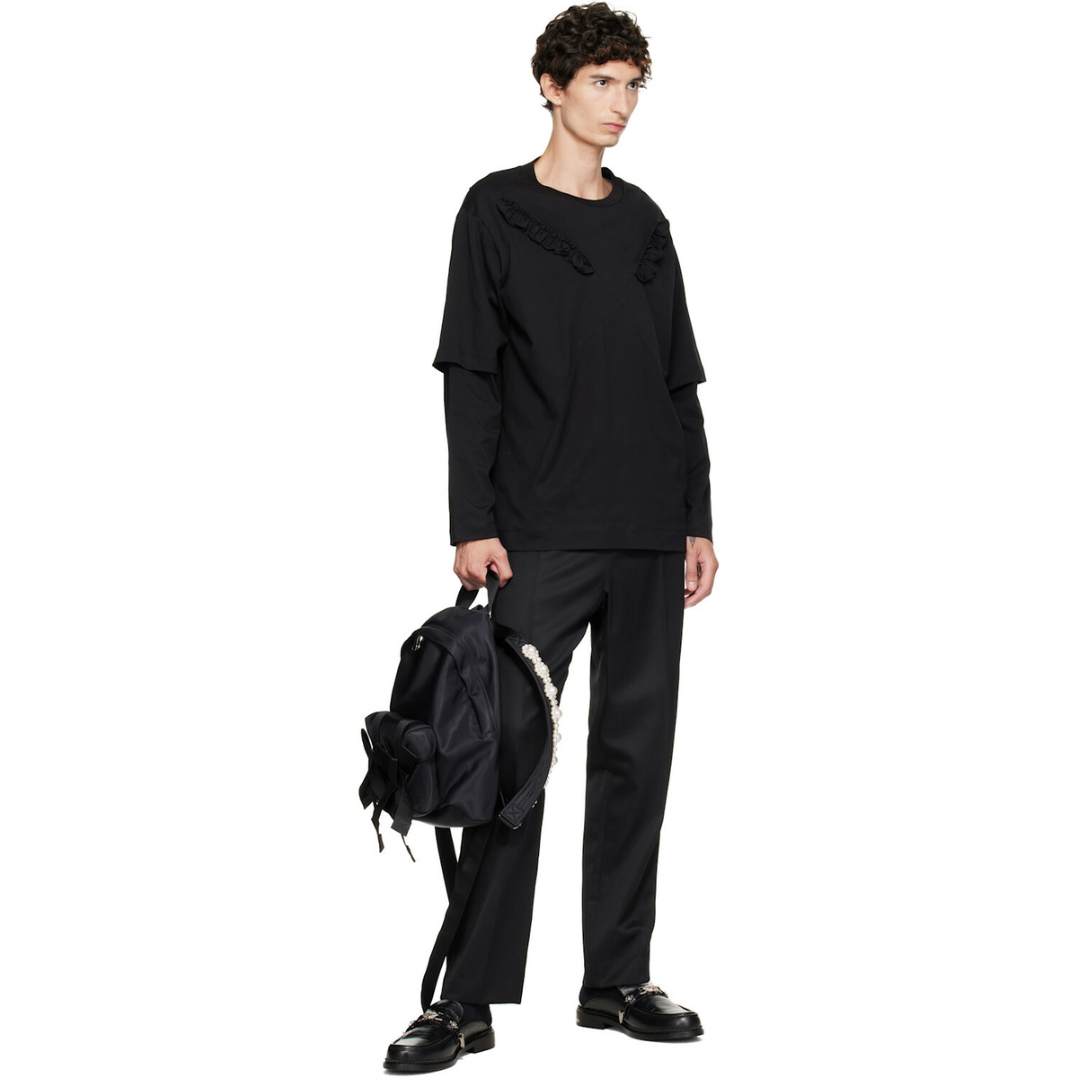Simone Rocha Black Beaded Utility Bow Backpack