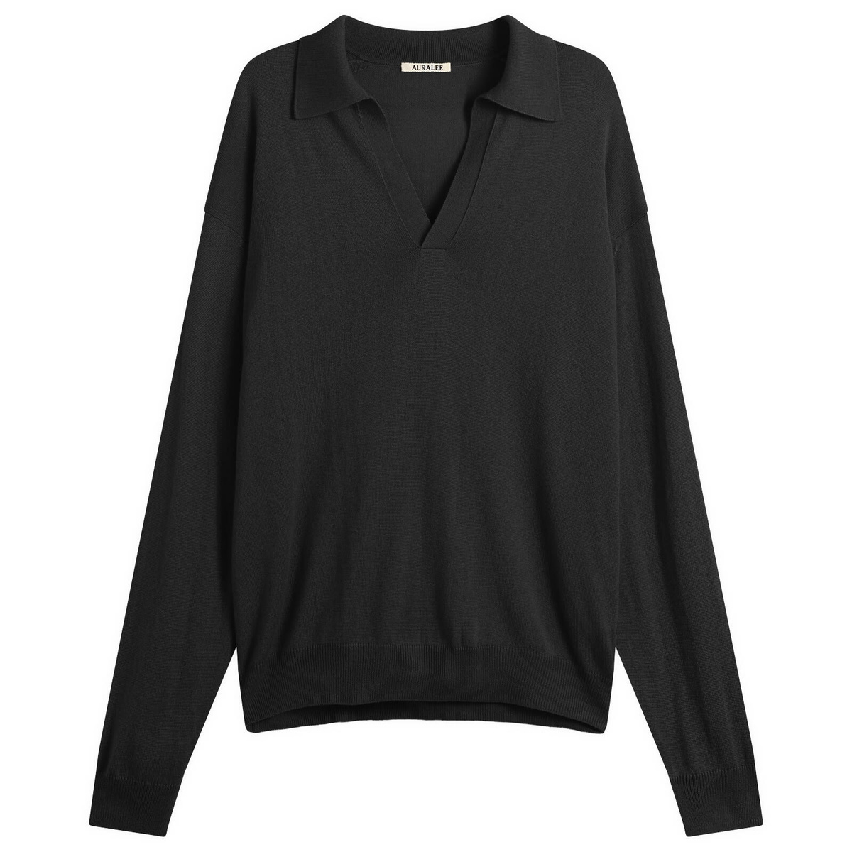 Auralee Men's Mohair Knit Polo Shirt in Ink Black Auralee