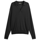 Auralee Men's Cashmere Silk Knit Skipper Polo in Black