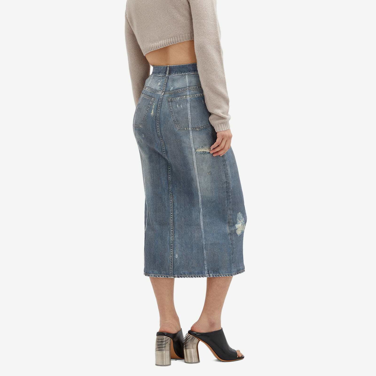 Acne Studios Women's Printed Denim Midi Skirt in Denim Blue
