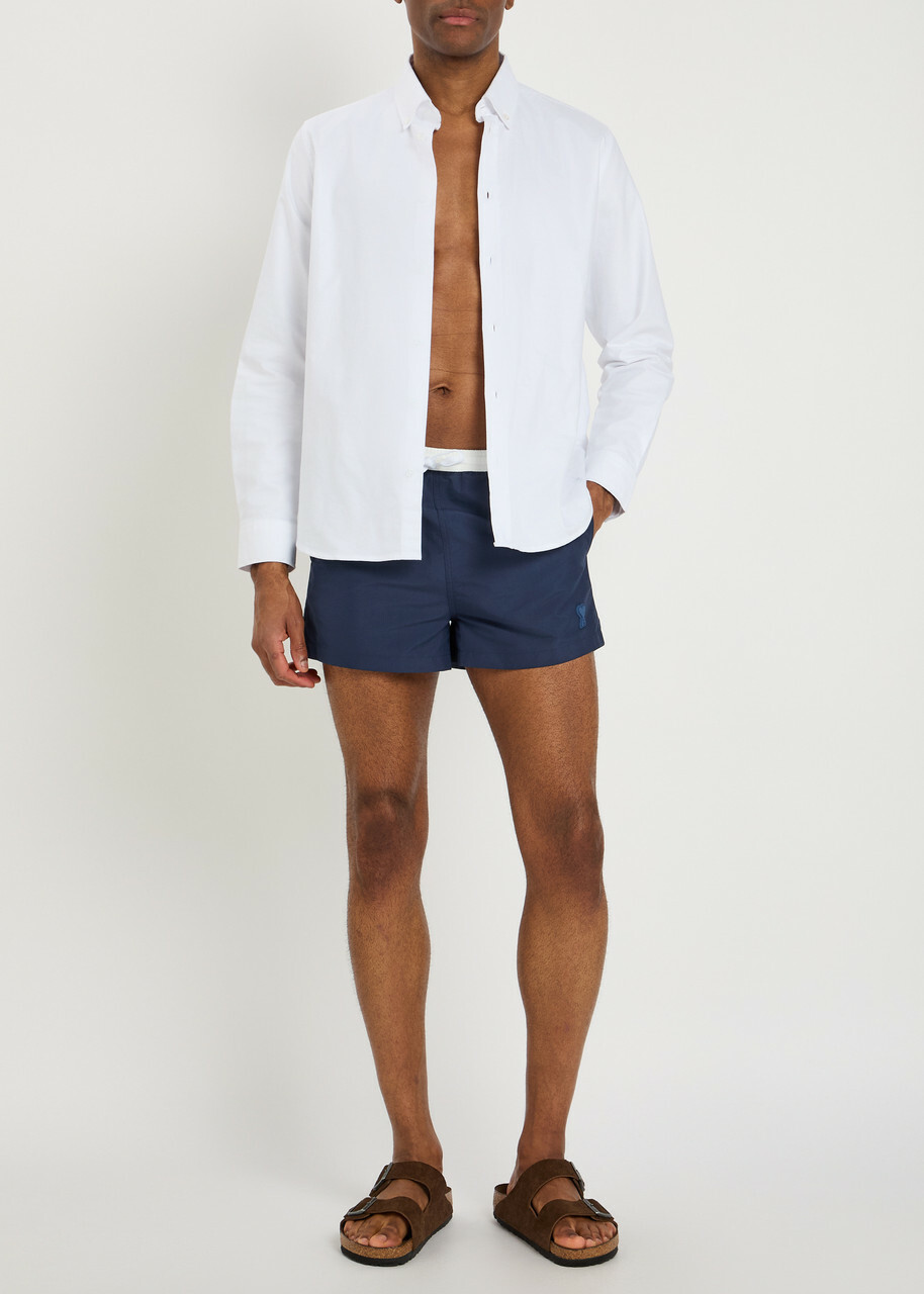 Ami Paris Logo-appliquéd Woven Swim Shorts Navy