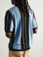 Wacko Maria - Logo-Embroidered Striped Jacquard-Knit Cotton-Blend Polo Shirt - Blue