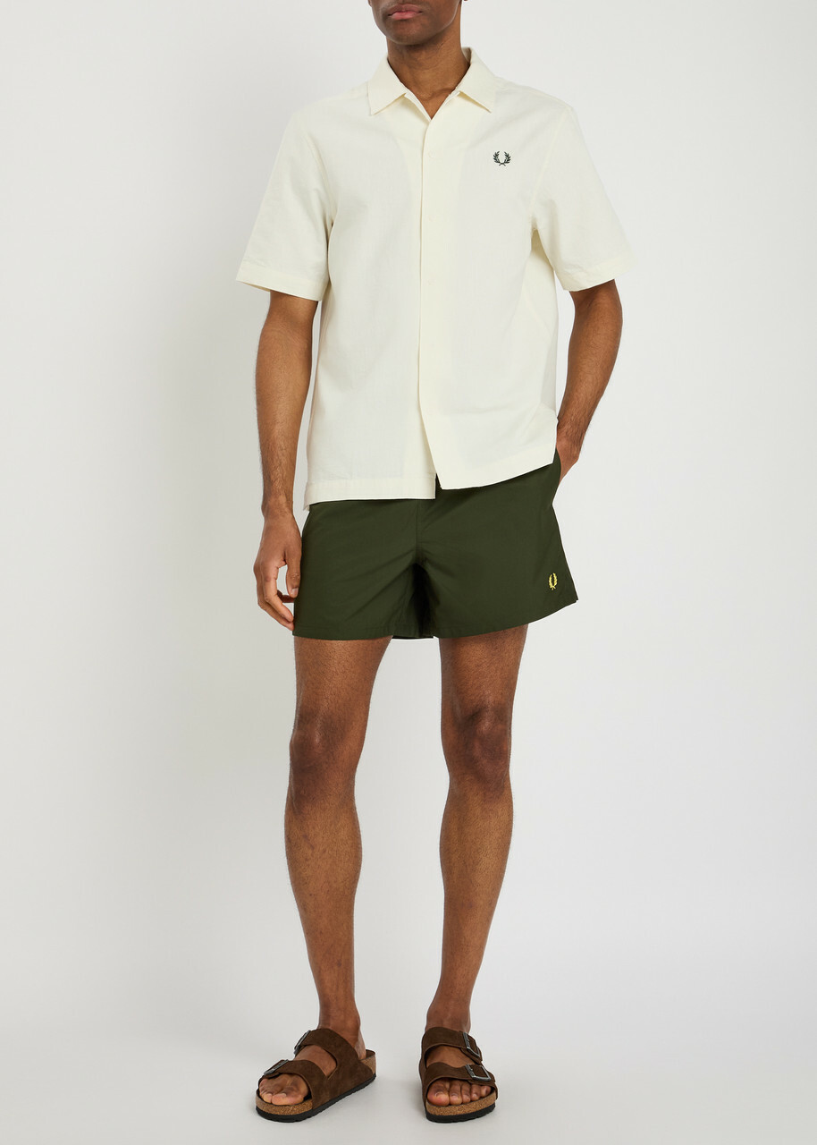 Fred Perry Logo-embroidered Shell Swim Shorts Dark Green