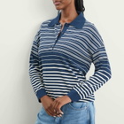 Faithfull The Brand Women's Harlow Oversized Polo Top in Scandi Stripe Navy Cream