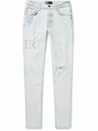 AMIRI - Skinny-Fit Logo-Appliquéd Crystal-Embellished Distressed Jeans - Blue