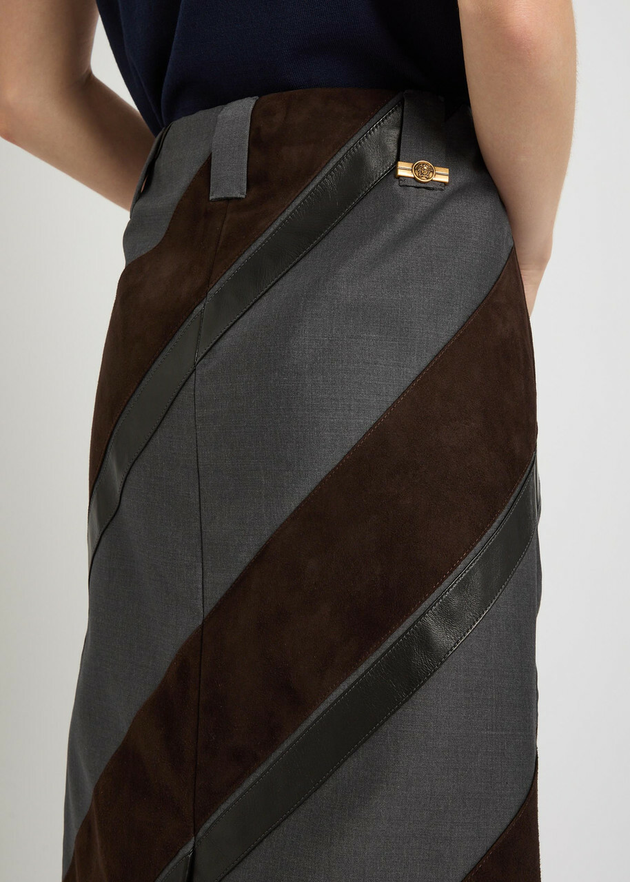 Versace Panelled Leather and Mohair-blend Knee-length Skirt Grey