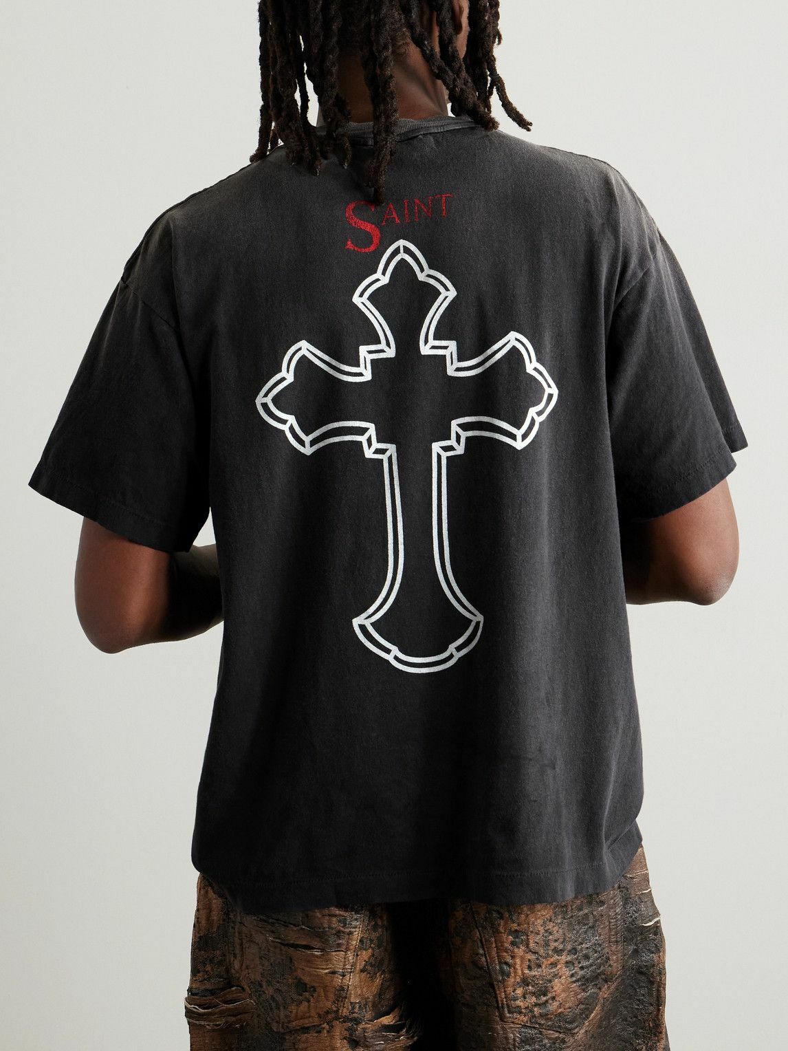 【Saint MXXXXXX】+ 2Pacプリントコットンジャージー Tシャツ SAINT MXXXXXX - 2Pac Printed Cotton-Jersey T-Shirt - Black