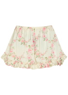 Simone Rocha Floral-print Ruffled Stretch-satin Shorts Cream