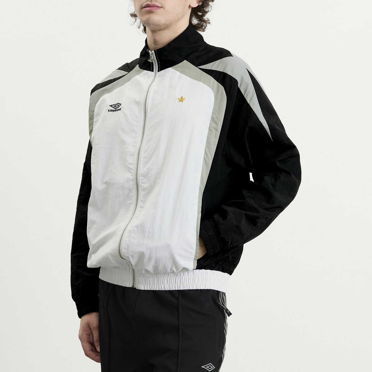 Umbro Men's Relaxed Track Jacket in Brilliant White/Black/Neutral Gray