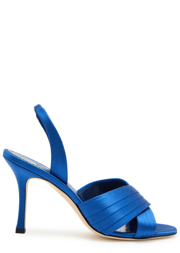 Photo: Manolo Blahnik Vierasan 90 Satin Slingback Sandals Blue