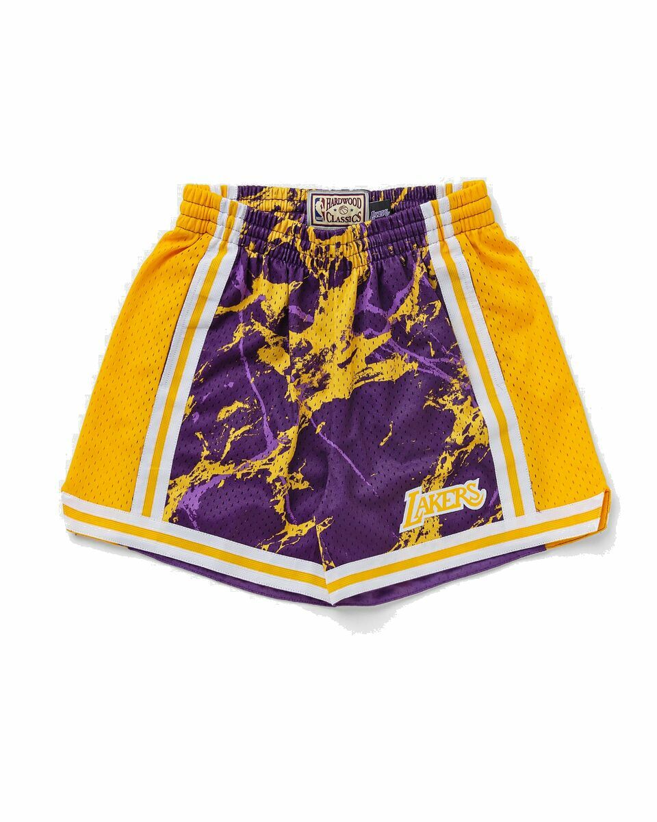 Photo: Mitchell & Ness Wmns Nba W Team Marble Shorts Lakers Purple/Yellow - Womens - Sport & Team Shorts