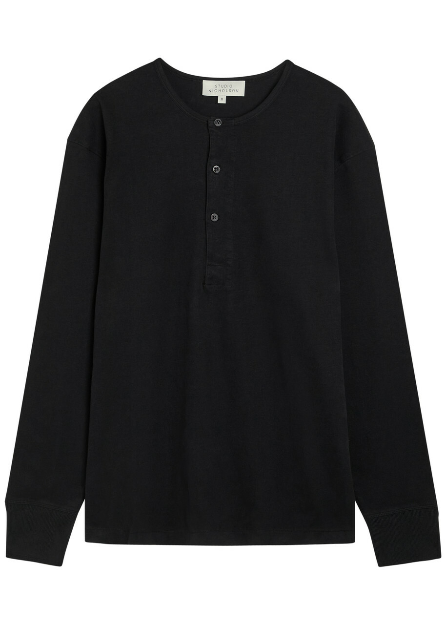 Studio Nicholson Round-neck Cotton Henley T-shirt Black