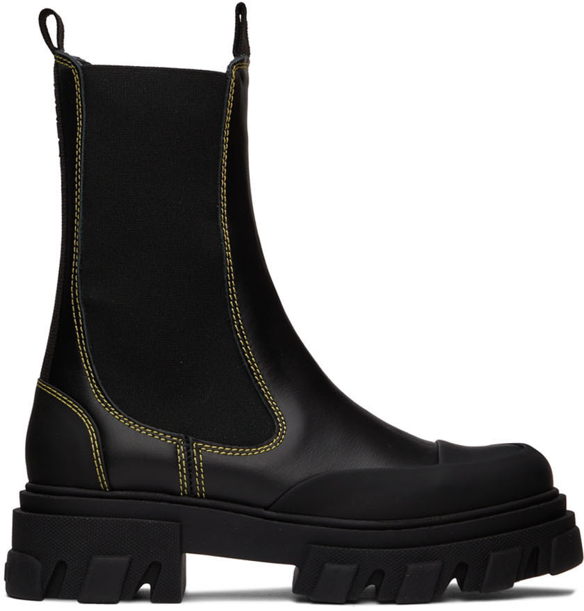 GANNI Black Cleated Mid Chelsea Boots