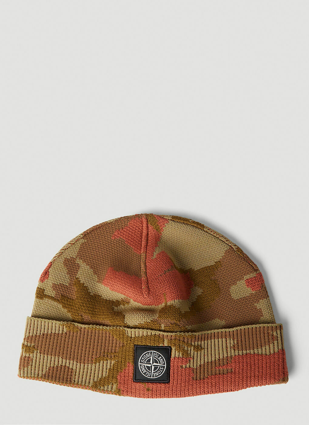 Logo Patch Camouflage Beanie Hat in Multicolour Stone Island