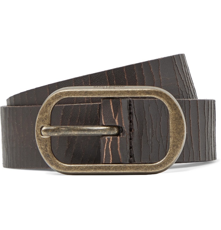 Photo: SAINT LAURENT - 3cm Distressed Leather Belt - Brown