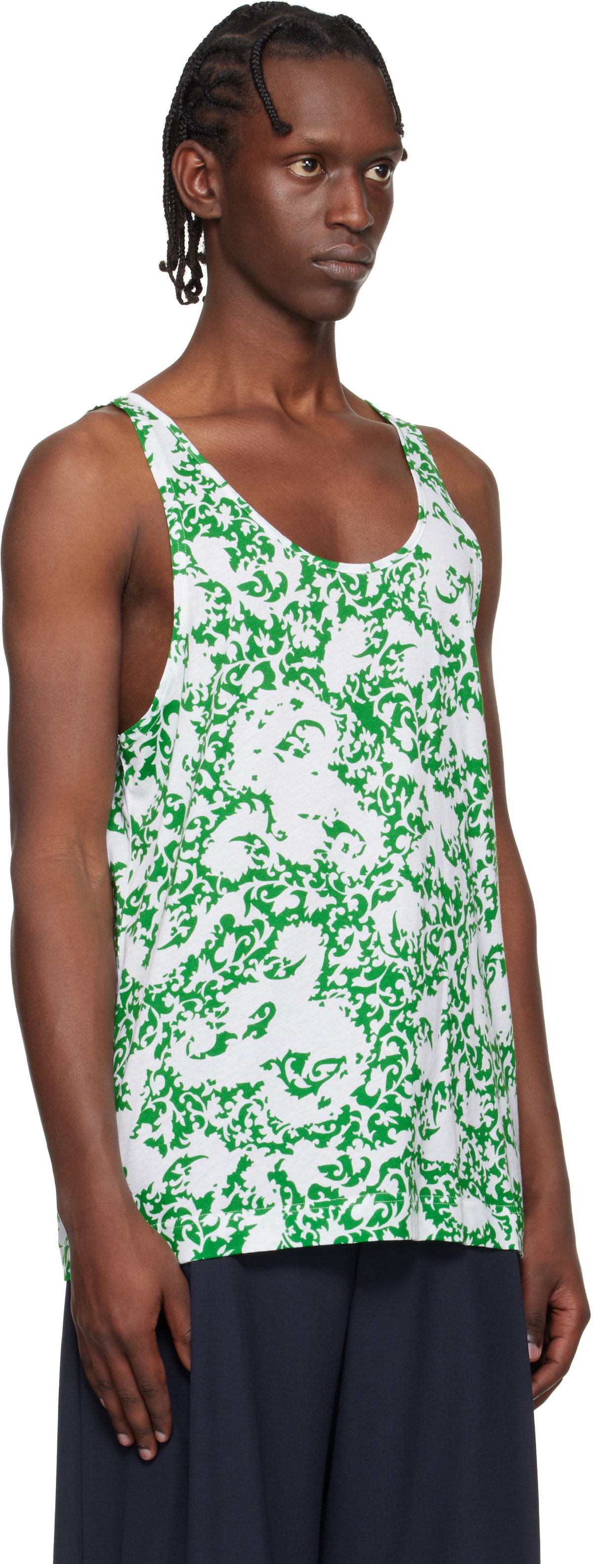 Dries Van Noten Green & White Floral Tank Top