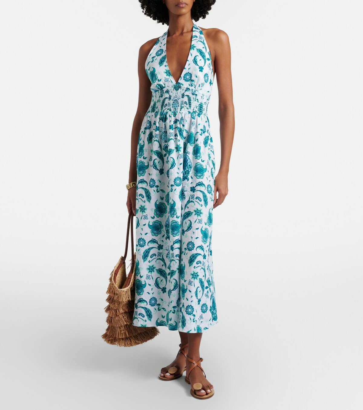 Heidi Klein Kos paisley shirred linen maxi dress