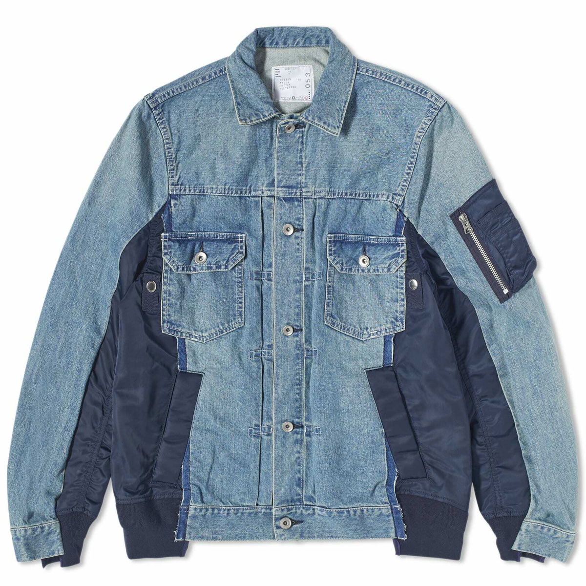 Sacai Men's Denim x Nylon MA-1 Jacket in Light Blue