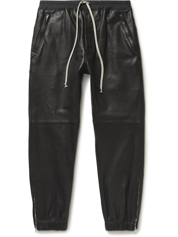 Photo: Rick Owens - Tapered Leather Drawstring Track Pants - Black