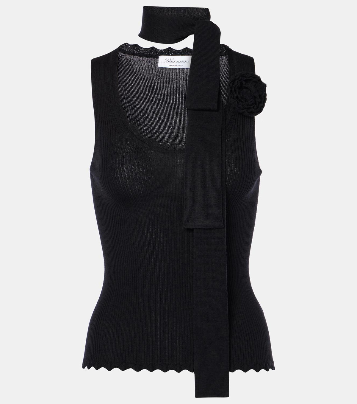 Blumarine Floral-appliqué wool tank top