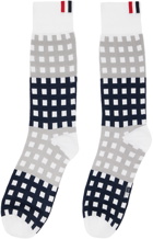 Thom Browne Gray & Navy Gingham 4-Bar Socks