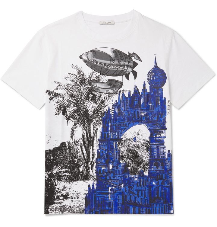 Photo: Valentino - Printed Cotton-Jersey T-Shirt - White