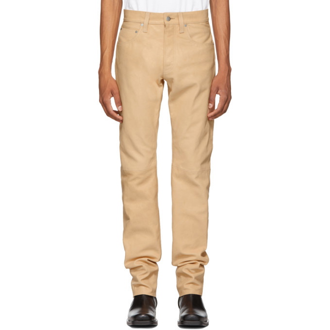 Photo: Helmut Lang Beige Leather Masc Hi Straight Pants