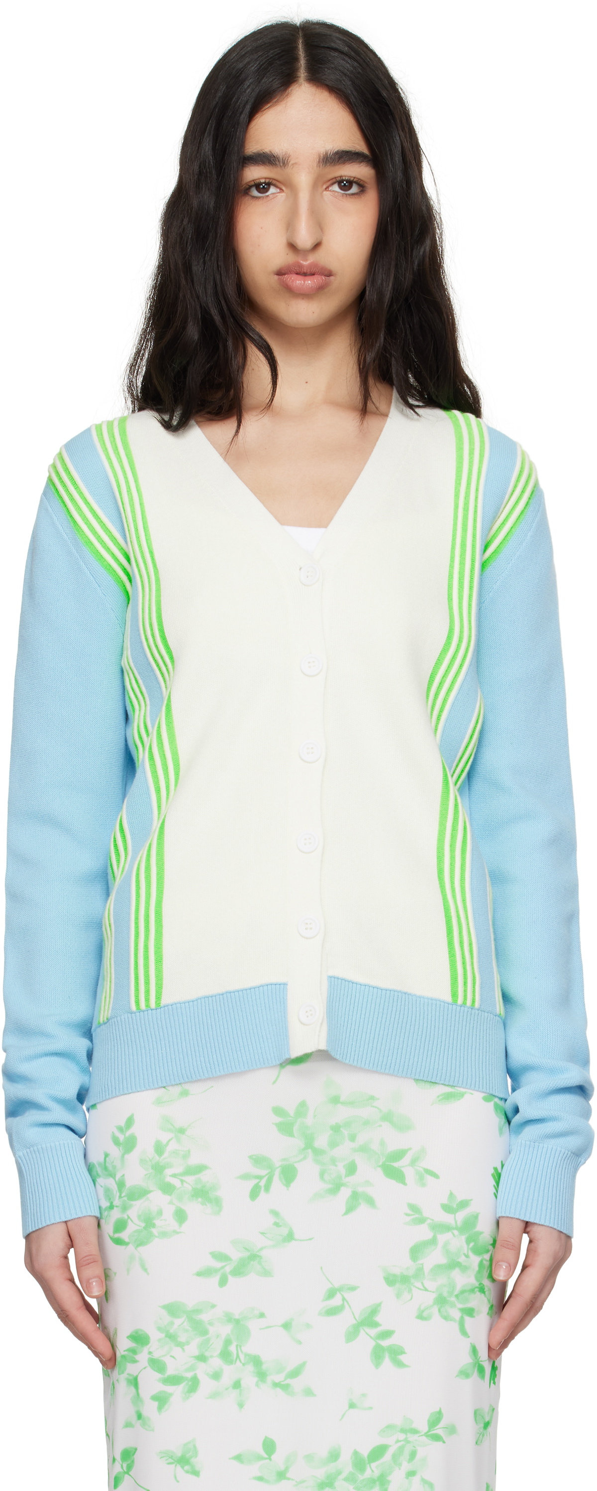 Anna Sui Blue & White Amalfi Knit Cardigan