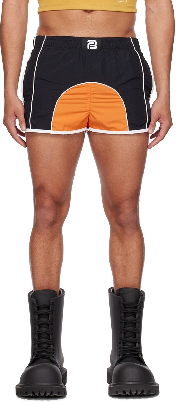 Photo: BARRAGÁN Black & Orange Paneled Shorts